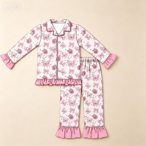 Conjunto de Dos Piezas de Ropa de Dormir para Niñas a la Moda, con Estampados Florales y Detalles de Volantes, Servicio Personalizado ODM - Product Image 2