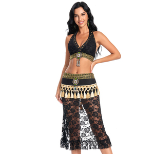 Nuovo stile orientale Set abbigliamento per Performance di danza del ventre per adulti 2 pezzi Costume tribale con Top e sciarpa avvolgente - Product Image 5