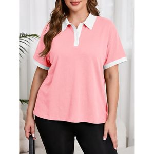 Fisoew Womens <b>Plus</b> <b>Size</b> Summer Polo Shirt Short Sleeve Collared Loose Tunic Cotton Breathable Casual Top - Product Image 3
