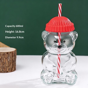 Gobelet en verre avec motif d'ours, portable avec couvercle et paille pour les jeunes - Product Image 4