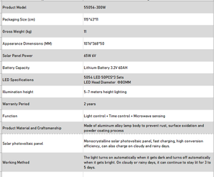 Controlador de Carga Solar para Baterías de Litio, Farola Solar LED de 300w, se Enciende Automáticamente al <span class=keywords><strong>Anochecer</strong></span> <span class=keywords><strong>y</strong></span> se Apaga al <span class=keywords><strong>Amanecer</strong></span> - Product Image 3