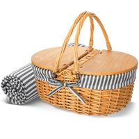 Petit panier de pique-nique en jonc de mer avec couvercle et poignées Cible Grand panier en osier Oem Vente en gros de paniers en vrac Basquet Concept Panier à vélo
