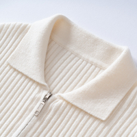 Pull-over en cachemire tricoté OEM de créateur, coupe ajustée, motif à rayures, col roulé, fermeture éclair intégrale, pour toutes les saisons