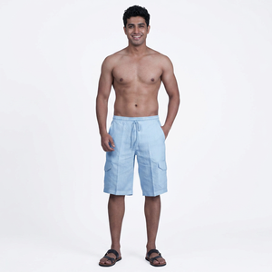 Short pour homme avec logo personnalisé OEM Salopette de plage avec short en lin frais pour homme multi-sacs Expédition DDP - Product Image 1