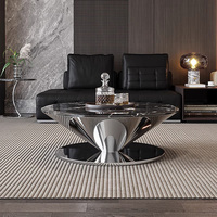 Ensemble de table basse en marbre de luxe italien avec base en acier inoxydable, meubles de salon