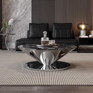 Juego de Mesa de Centro de Mármol Italiano de Lujo con Base de Acero Inoxidable, Muebles para Sala de Estar - Product Image 5