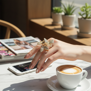 CZ anelli in resina placcata oro rosa regolabili alla moda apertura intarsio forma numero - Product Image 3