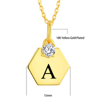 YILUN Pendentif Hexagone Initial Personnalisé Argent Sterling 925 Zircon Cubique Classique Plaqué Or 18K Alphabet Pendentif Bijoux