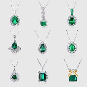 Collar con Colgante <span class=keywords><strong>de</strong></span> Esmeralda Cultivada en Laboratorio, Chapado en Platino, Plata <span class=keywords><strong>de</strong></span> Ley 925, Corte Ovalado, Pera, Redondo, Multi Estilo, Joyería Fina - Product Image 1