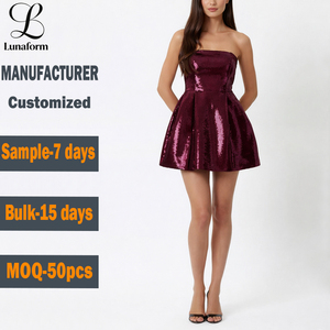 Vestido de Noche Personalizado para Mujer, Vestido de Fiesta con Lentejuelas, Sin Tirantes, Elegante, Mini, Corto, Formal, al por Mayor - Product Image 1