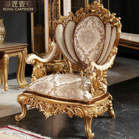 Ensemble de canapés en bois massif de style antique européen, sculpté à la main, avec tissu, pour grand appartement, villa, salon doré, meubles de Turquie