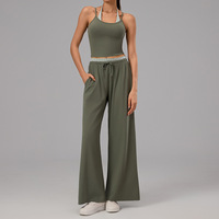 Ensemble 2 pièces pour femme : débardeur dos nu et pantalon large à pois avec ceinture, tenue décontractée pour l'entraînement