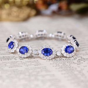 Nueva Llegada: Conjunto de Joyería de Moda para Mujer con Pulsera de Tenis Chapada en Rodio y Zafiro Creado en Laboratorio, con Moissanita como Piedra Principal - Product Image 4