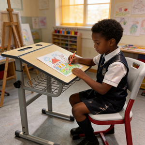 Table <span class=keywords><strong>à</strong></span> <span class=keywords><strong>dessin</strong></span> abordable pour étudiants en MDF, bureau d'art simple avec rangement, mobilier scolaire pour salle de classe - Product Image 1