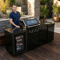 Livraison rapide en 7 jours aux États-Unis - Barbecue à gaz Youya 304 en acier inoxydable, 4 brûleurs, noir, cuisine extérieure modulaire, îlot de cuisson