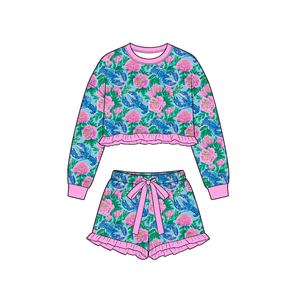 Children Floral Print 2 Piece Set <b>Cute</b> Ruffle Hem and Bow Decor for Girls Daily Wear - Product Image 6