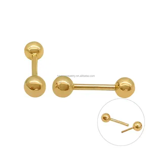 14K Solid Gold Piercing Jewelry Earring Perforantes Cartilage Flat-back Helix Screw Threaded Studs