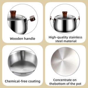 Casserole à double poignée en acier inoxydable 316 et bois de noyer, délicate et exquise, avec couvercle en verre, pour soupes et bouillons - Product Image 5