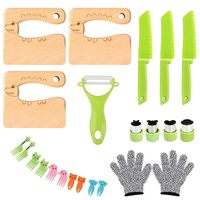 40 pièces : Gants, Manchons de protection, Tablier, Éplucheur en Y, Planche à découper, Couteau de cuisine en plastique ondulé pour enfants, Ensemble de couteaux de cuisine pour fruits sécurisé pour tout-petits et enfants