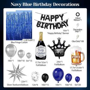 Azul marino fiesta <span class=keywords><strong>Feliz</strong></span> <span class=keywords><strong>cumpleaños</strong></span> decoraciones para hombres azul marino bebé fiesta hoja flecos cortina para suministros de <span class=keywords><strong>cumpleaños</strong></span> - Product Image 2
