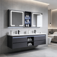 Kabinet Wastafel Ganda Keramik Gaya Modern Eropa yang Dipasang di Dinding, Cermin Pintar, Laci Tahan Air, Ramah Lingkungan