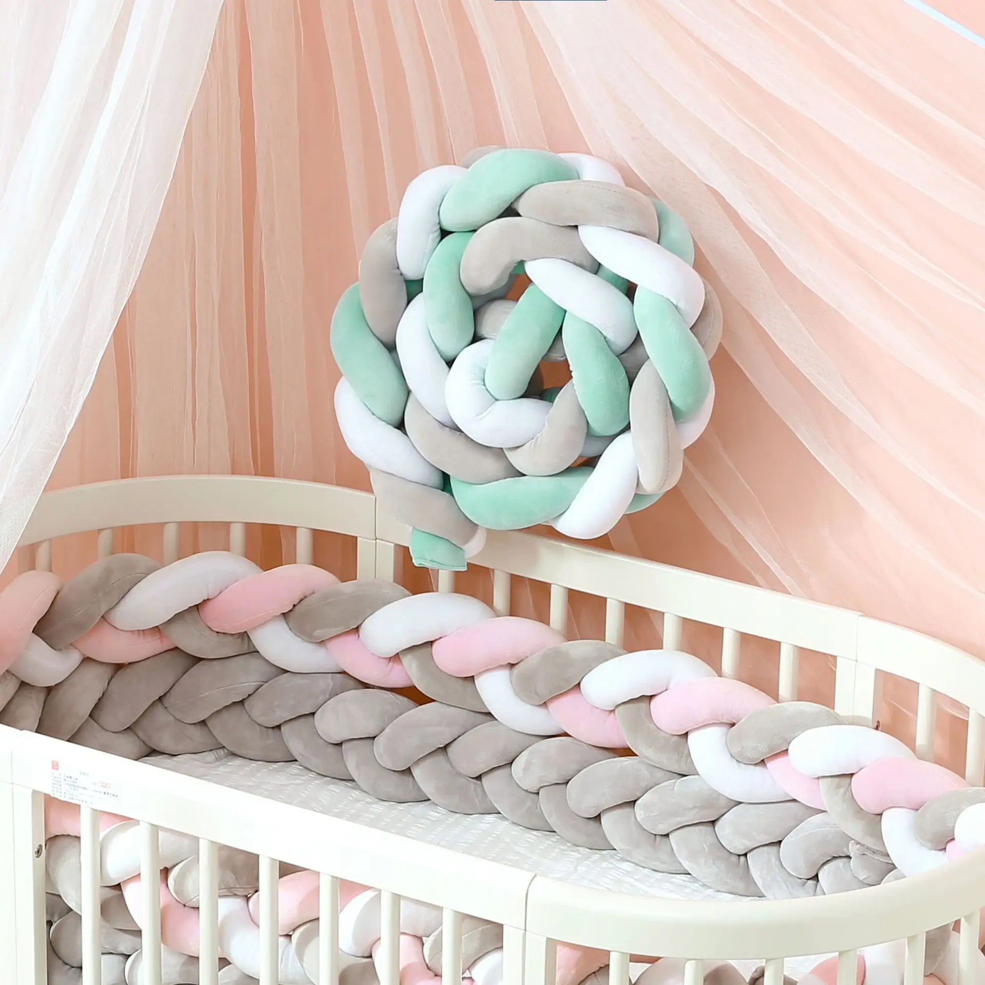 Crib Soft Knotted Baby Braided Plush Baby Cot Baby Crib Bumper