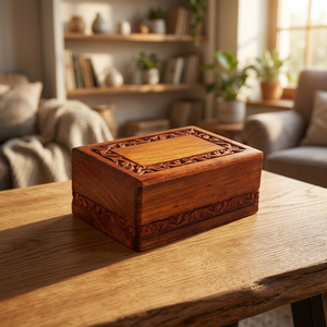 Urne funéraire en bois sculptée à la main avec finition naturelle, capacité de 30 pouces cubes, durable, design personnalisable pour les cendres d'un adulte - Product Image 3