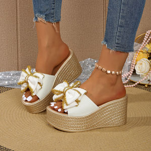 Sandalias de Plataforma con Tacón de Cuña y Lazo para Mujer, Talla Grande, Verano 713, Nuevas, Venta al Por Mayor - Product Image 6