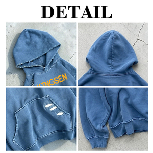 Sweat-shirt à capuche vintage délavé avec logo personnalisé pour homme, style streetwear oversize, pull décontracté brodé - Product Image 6