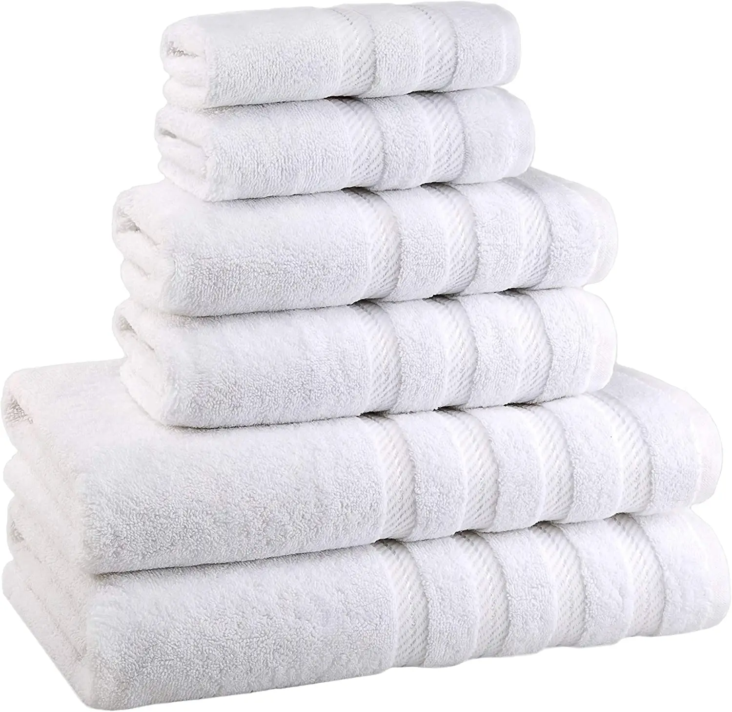 SENQI Highly Absorbent 100% Cotton 2 Bath Towels 2 Hand Towels 2 Washcloths 6 Piece Dobby border Towel Set for bathroom shower