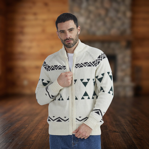 Men's Jacquard Zipper Closure Eco-Cashmere Merino <b>Wool</b> Anti-Pilling Winter ODM Long Sleeve Sweater Made in Italy - Product Image 2