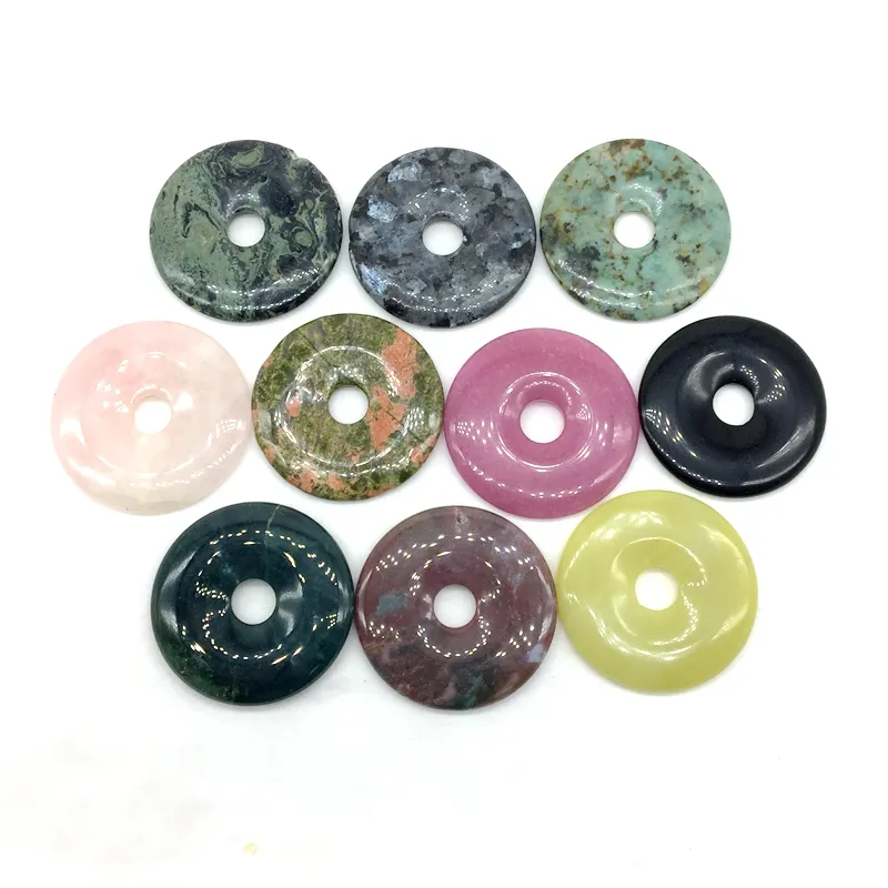 천연 선물 스톤 도넛 펜던트 50 mm 라운드 Unakite Carnelian Onyx Howlite 마노 조각 등 DIY 보석 목걸이