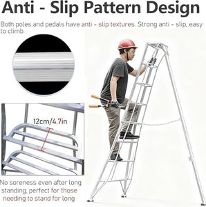 Scala <span class=keywords><strong>da</strong></span> <span class=keywords><strong>Giardino</strong></span> Triangolare in Alluminio per Carichi Pesanti, Pieghevole e Portatile, con Ganci e Base Stabile per Lavori di Costruzione - Product Image 6