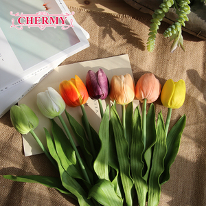 Venta caliente mediano Tulip simulación flor Artificial solo tallo de tulipán verdadera del tacto <span class=keywords><strong>para</strong></span> la decoración del hogar - Product Image 3