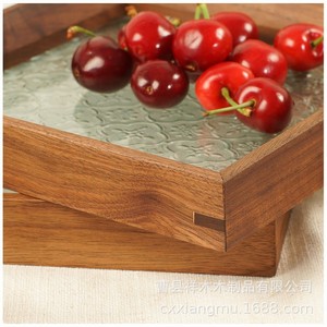 Black Walnut Wood Glass <b>Tea</b> <b>Tray</b> Square Design For Coffee <b>Tea</b> Serving - Product Image 4