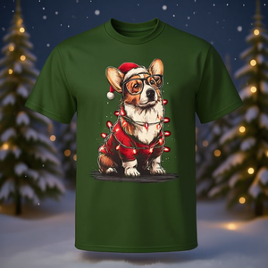 T-shirt pour chien avec motif de Corgi de Noël mignon avec lunettes et bonnet de Père Noël - Product Image 3