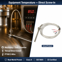 Sonde en acier inoxydable PT100 RTD à montage fileté Huadong avec fils de connexion tressés en fibre de verre haute température