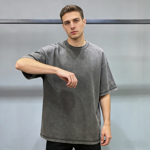 T-shirts personnalisables en gros pour hommes, en coton épais, délavés à l'acide et à la pierre, style vintage, avec surpiqûres inversées, coupe oversize - Product Image 1