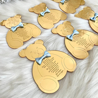 Tarjetas de menú acrílicas con forma de oso de alta calidad, invitaciones de boda grabadas con láser de lujo con espejo dorado, Material de papel bonito