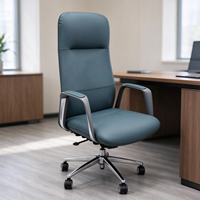 Chaise de bureau ergonomique moderne à dossier haut avec base pivotante en métal, chaise de direction de luxe en cuir pour cadre supérieur