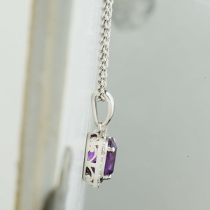 Đồ trang sức mỹ 925 sterling Silver vuông màu tím Birthstone thạch anh tím pha lê mặt dây chuyền vòng cổ - Product Image 3