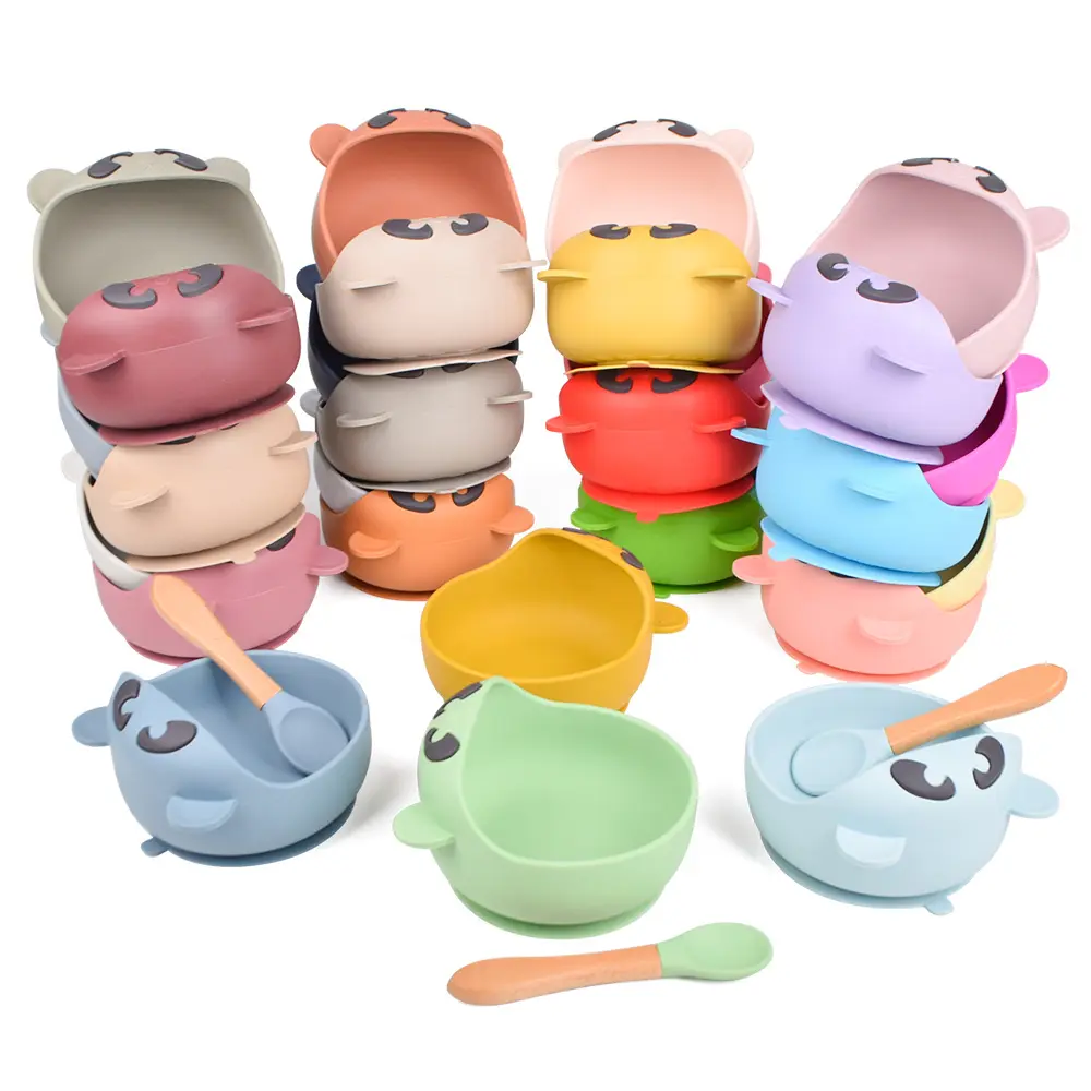 Amazon ebay conjunto de alimentação de bebê, conjunto de utensílios de silicone ecológico colorido sem bpa para alimentação de bebês