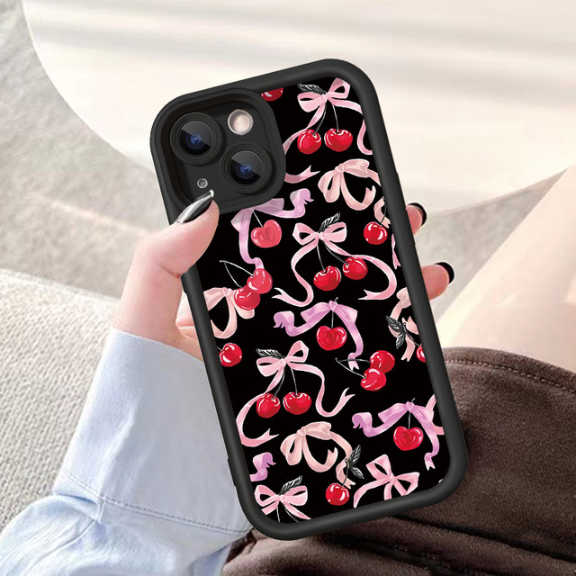 Woman Fashion Stylish Cherry and Bow Phone case Suitable for Apple iphone 17 16 15 14 Pro Max Phone Cases Protection Cover