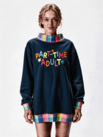 Sweat-shirt à col montant pour femme, plusieurs couleurs au choix, longueur allongée, logo brodé personnalisé