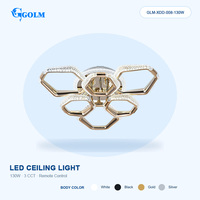 Lampu Plafon LED Modern 130W Hexagonal Ring SMD2835 Besi PS Remote Control 3 CCT untuk Ruang Tamu Rumah