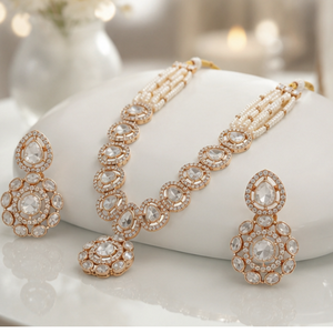 925 <b>Silver</b> Necklace and Earrings Set for Women White Pearls Kundan Work Traditional Indian Bridal Jewelry Pendant Set - Product Image 3