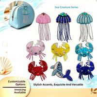 Appliques brodées faites à la main en tissu perlé, série créatures marines (méduse, crabe, dauphin) pour sacs et coques de téléphone