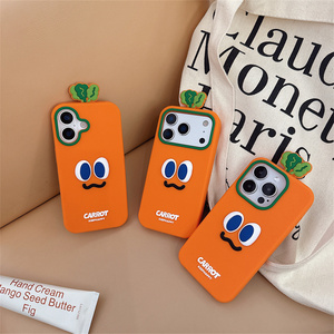Coque de téléphone portable en silicone 3D mignonne motif carotte orange pour iPhone 17 Air 16 15 14 13 Pro Max, coque arrière souple en caoutchouc motif dessin animé souriant style ins - Product Image 3