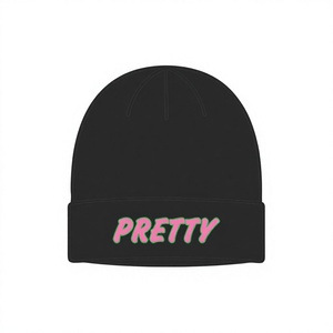 Pretty Black Beanie Hat Flock Print 100% Acrylic Unisex <b>Winter</b> <b>Cap</b> Casual Style Adult Size - Product Image 3