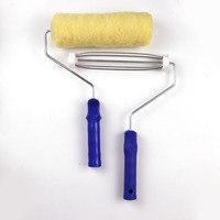Rouleau de peinture rechargeable en fibres chimiques jaunes, cadre en zinc plaqué, poignée en plastique, rouleau de peinture pour murs industriels et bricolage